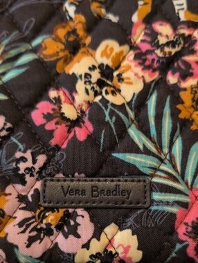 Vera Bradley Black Quilted Crossbody with Pink, Teal & Mustard Floral Print
